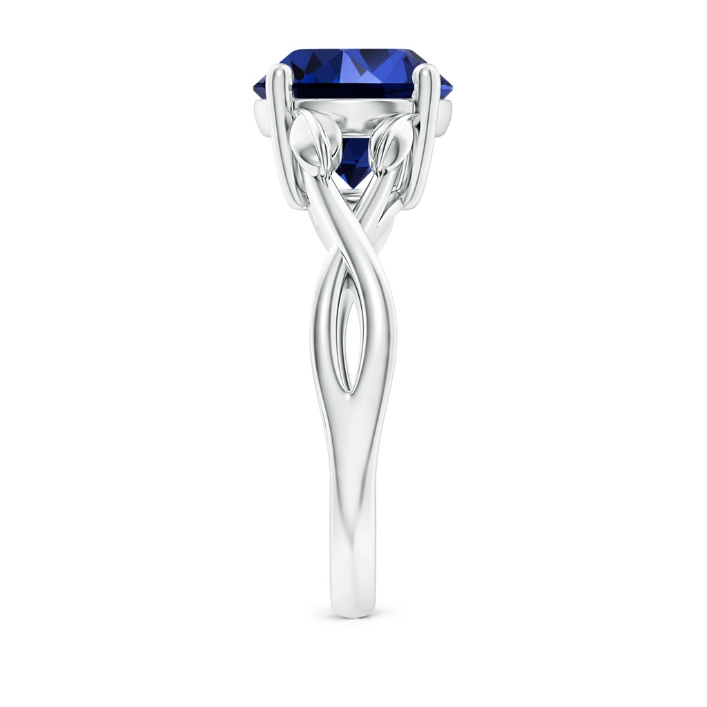 9mm Labgrown Lab-Grown Nature Inspired Blue Sapphire Crossover Ring with Leaf Motifs in White Gold Side 299