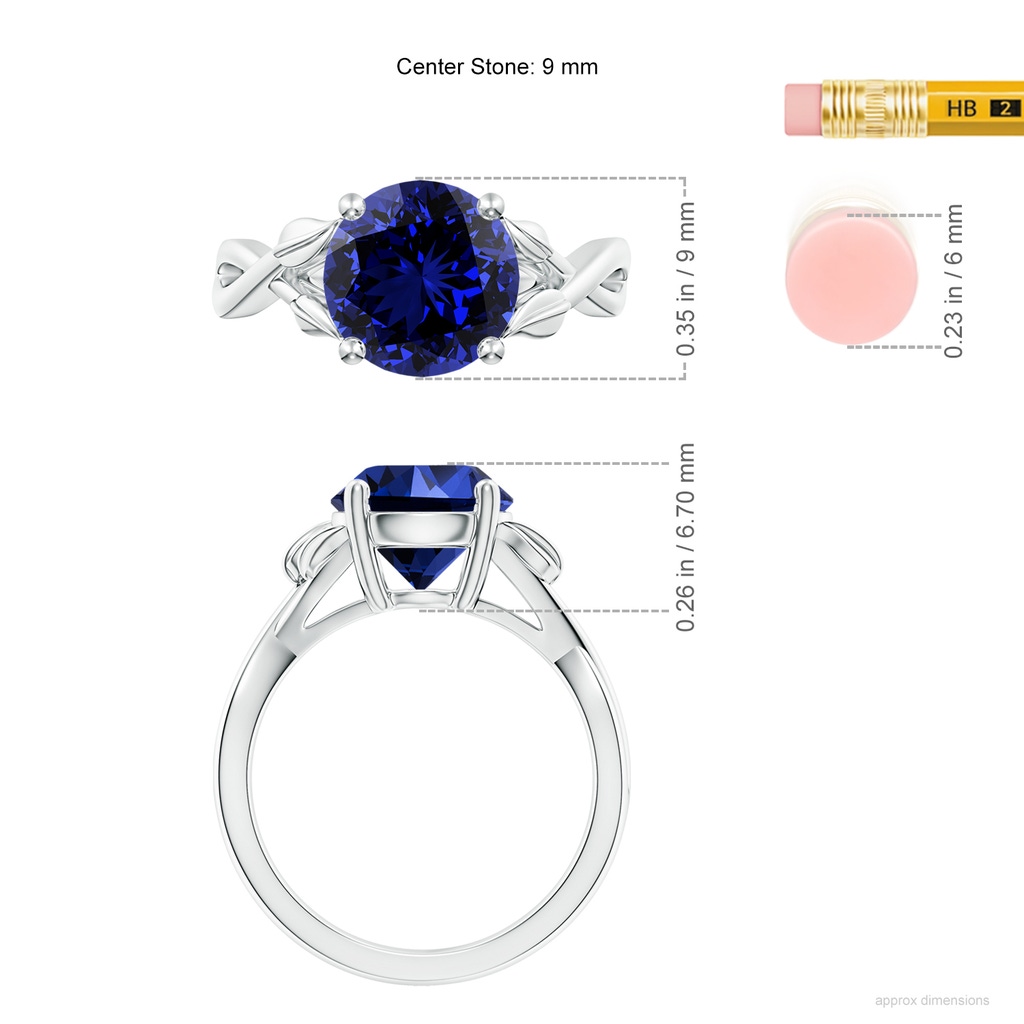9mm Labgrown Lab-Grown Nature Inspired Blue Sapphire Crossover Ring with Leaf Motifs in White Gold ruler