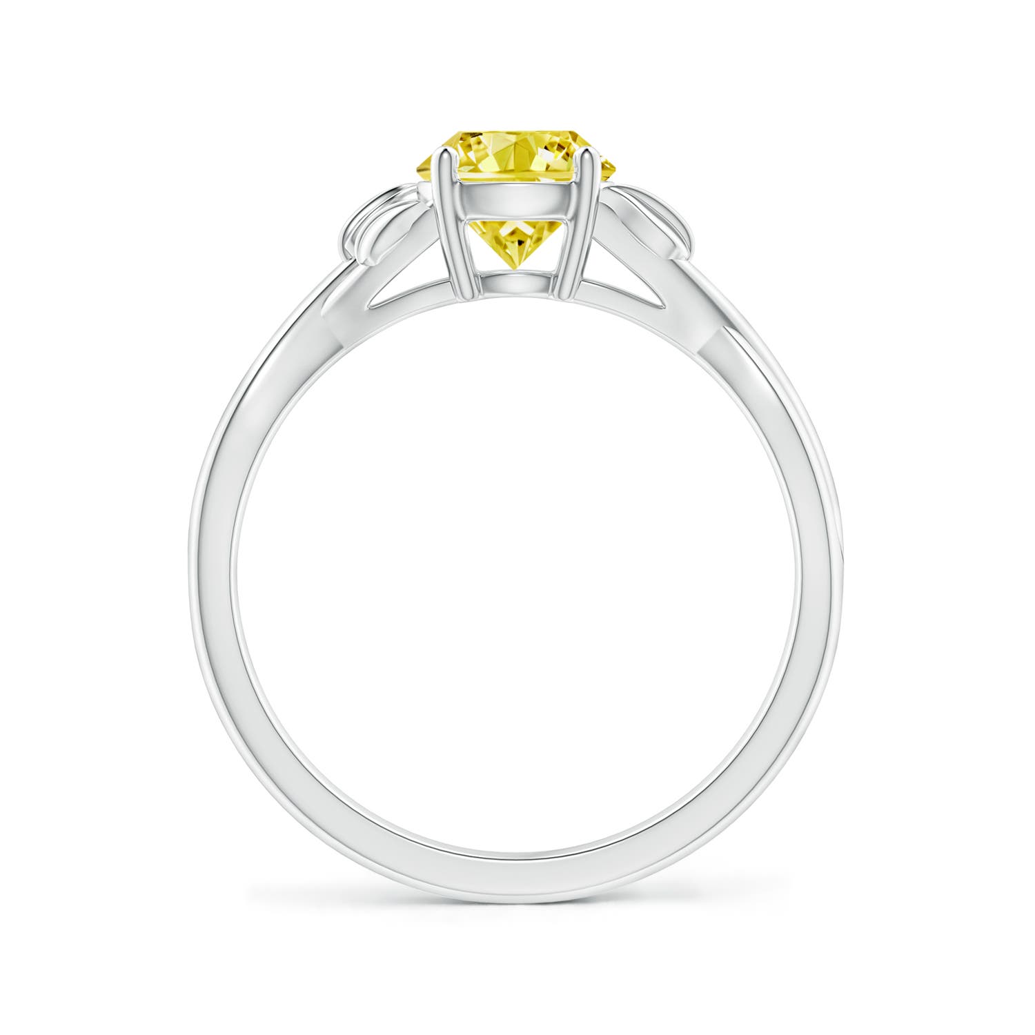 6.4mm Labgrown Nature Inspired Lab-Grown Fancy Intense Yellow Diamond Crossover Ring with Leaf Motifs in 18K White Gold