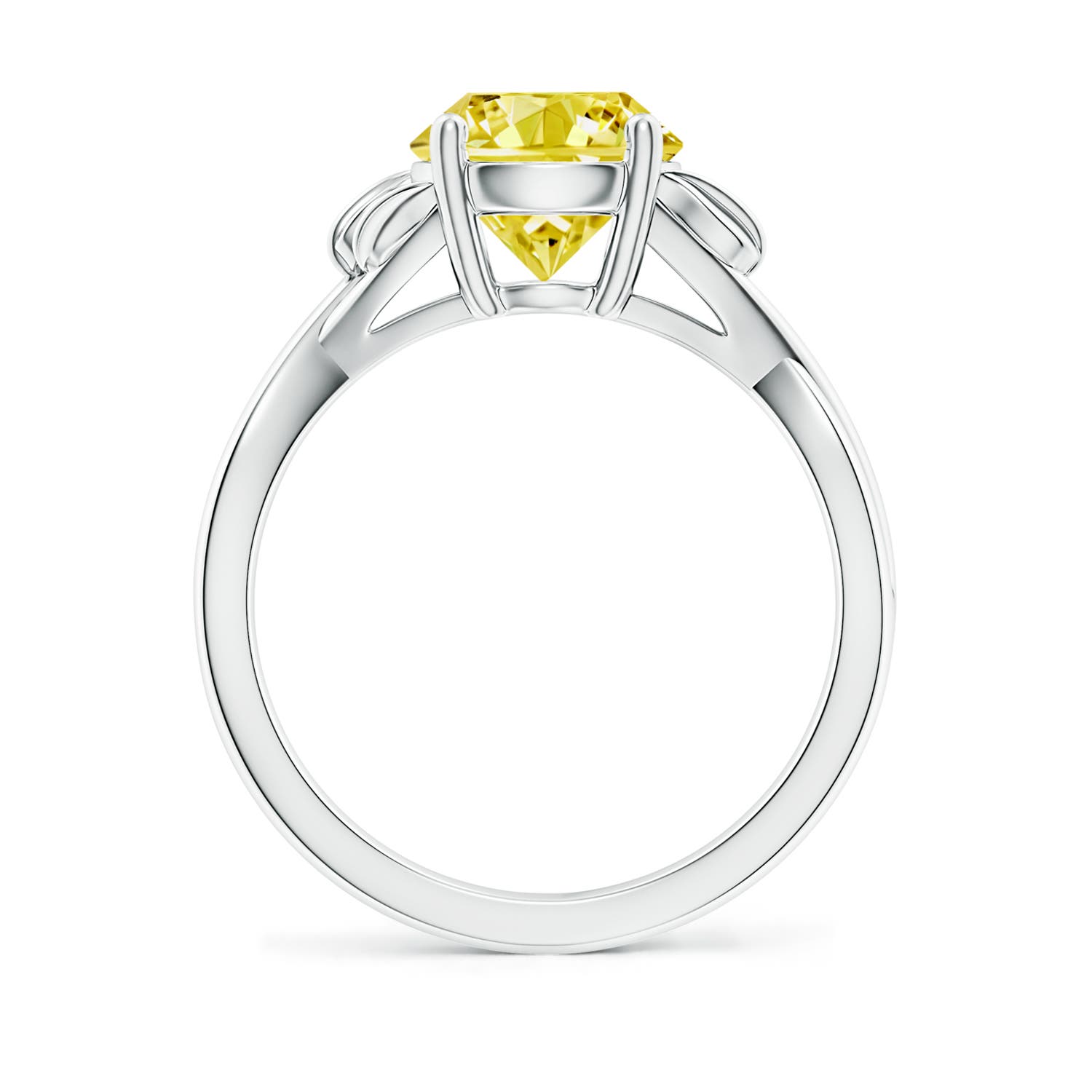 8.1mm Labgrown Nature Inspired Lab-Grown Fancy Intense Yellow Diamond Crossover Ring with Leaf Motifs in White Gold - side 2