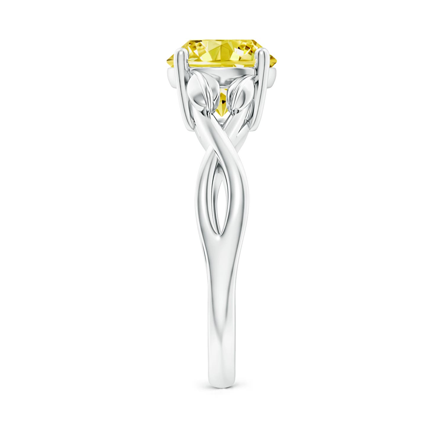 8.1mm Labgrown Nature Inspired Lab-Grown Fancy Intense Yellow Diamond Crossover Ring with Leaf Motifs in White Gold - side 3