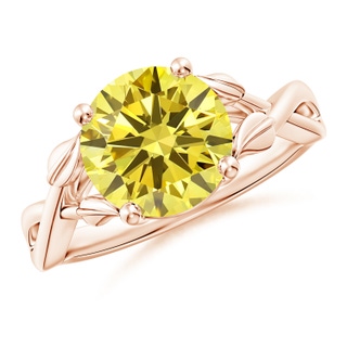 9.2mm Labgrown Nature Inspired Lab-Grown Fancy Intense Yellow Diamond Crossover Ring with Leaf Motifs in 10K Rose Gold