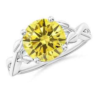 9.2mm Labgrown Nature Inspired Lab-Grown Fancy Intense Yellow Diamond Crossover Ring with Leaf Motifs in P950 Platinum