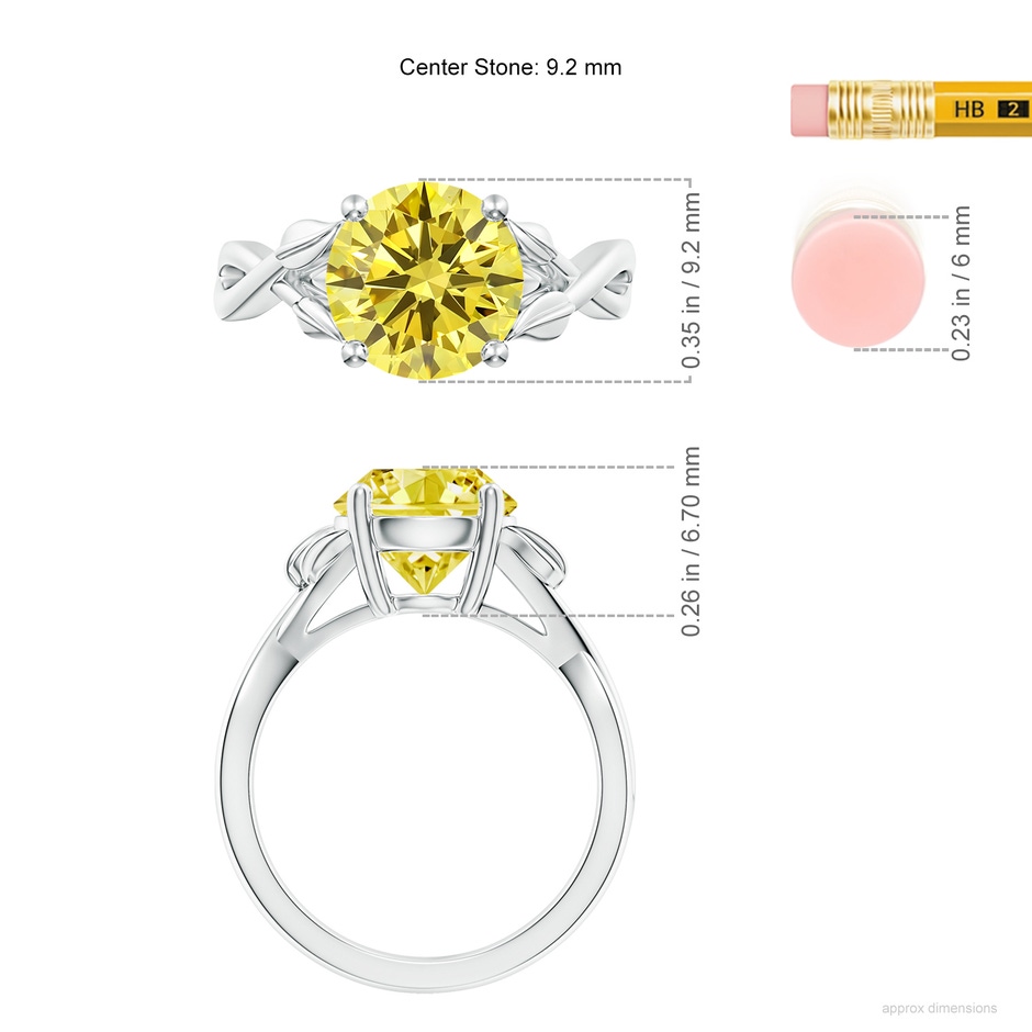 9.2mm Labgrown Nature Inspired Lab-Grown Fancy Intense Yellow Diamond Crossover Ring with Leaf Motifs in S999 Silver ruler