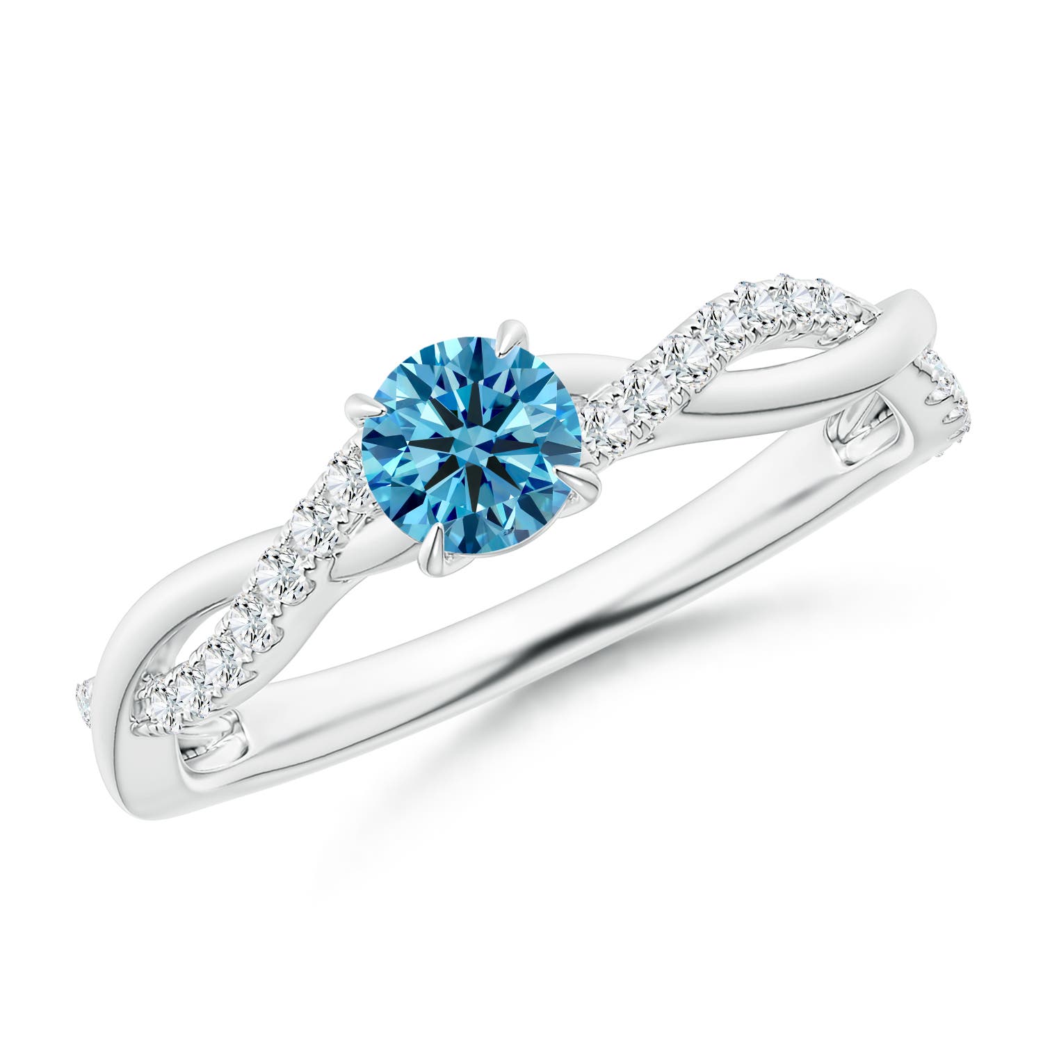 4.4mm Labgrown Classic Solitaire Lab-Grown Fancy Intense Blue Diamond Twist Shank Engagement Ring in 18K White Gold