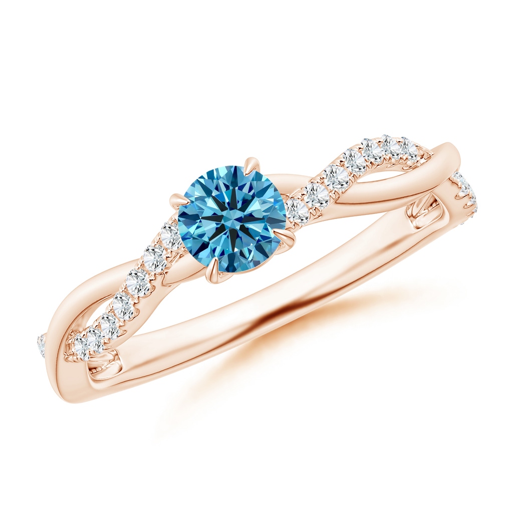 4.4mm Labgrown Classic Solitaire Lab-Grown Fancy Intense Blue Diamond Twist Shank Engagement Ring in Rose Gold