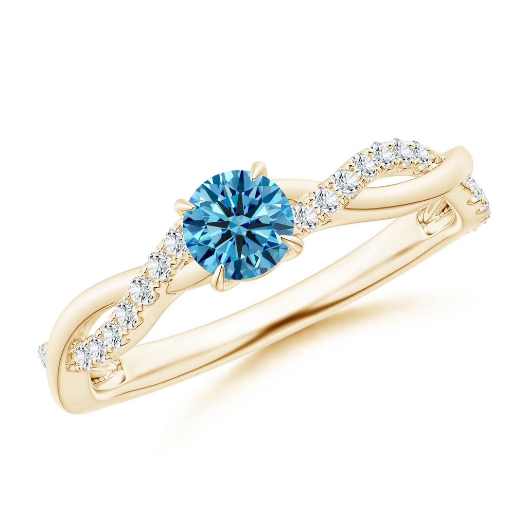 4.4mm Labgrown Classic Solitaire Lab-Grown Fancy Intense Blue Diamond Twist Shank Engagement Ring in Yellow Gold