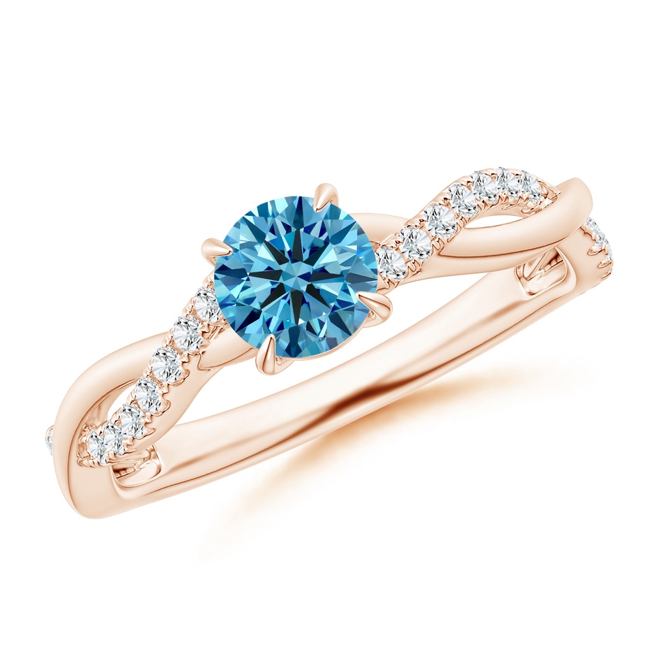 5.2mm Labgrown Classic Solitaire Lab-Grown Fancy Intense Blue Diamond Twist Shank Engagement Ring in Rose Gold 