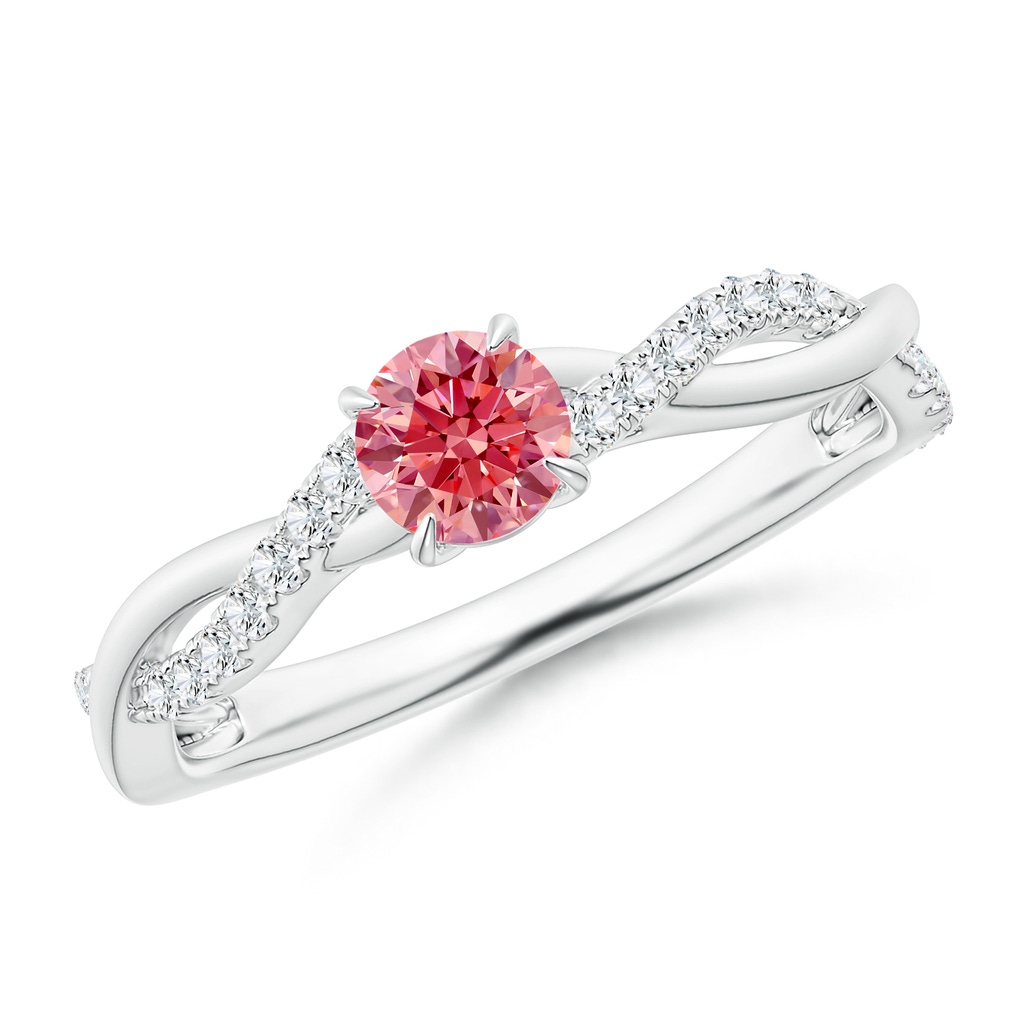 4.4mm Labgrown Classic Solitaire Lab-Grown Fancy Intense Pink Diamond Twist Shank Engagement Ring in P950 Platinum