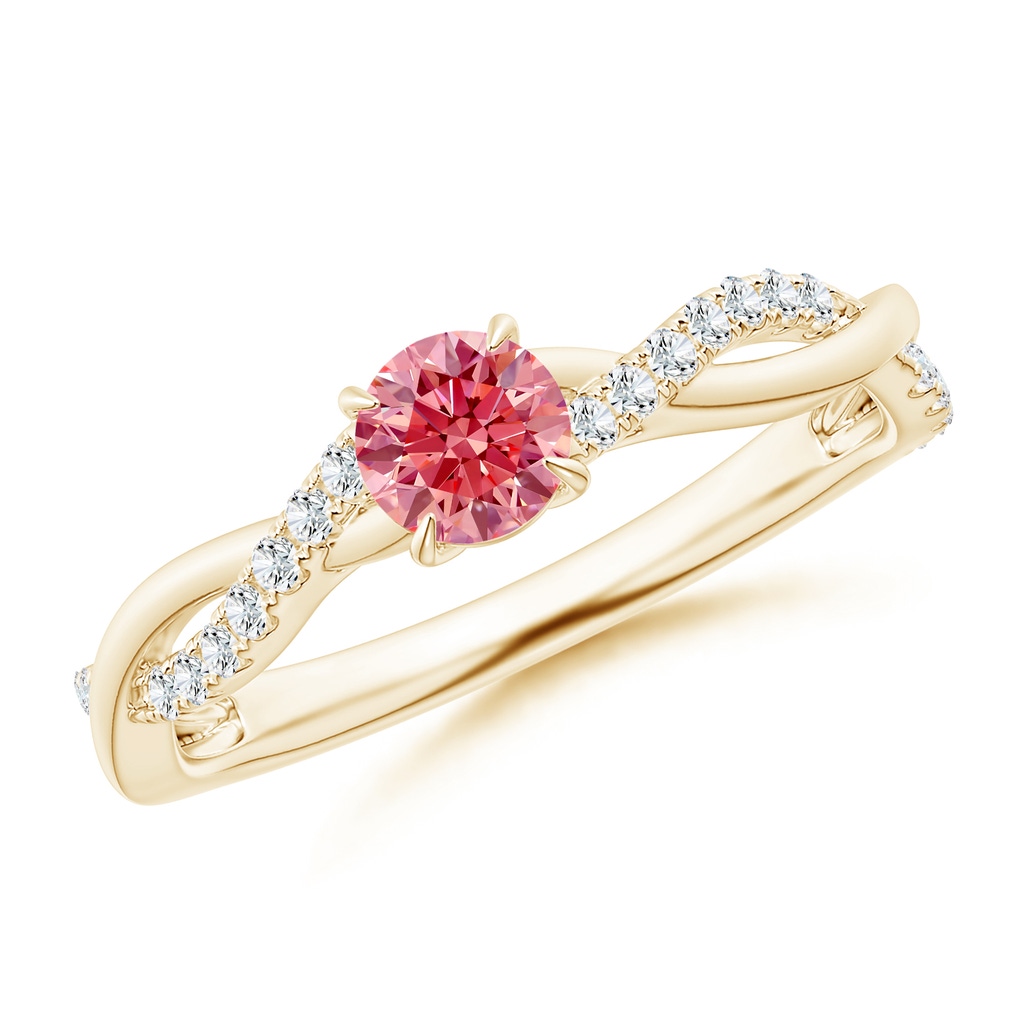 4.4mm Labgrown Classic Solitaire Lab-Grown Fancy Intense Pink Diamond Twist Shank Engagement Ring in Yellow Gold