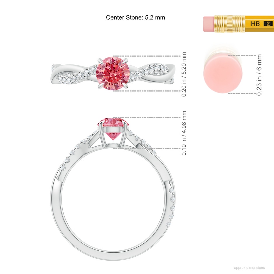 5.2mm Labgrown Classic Solitaire Lab-Grown Fancy Intense Pink Diamond Twist Shank Engagement Ring in White Gold ruler