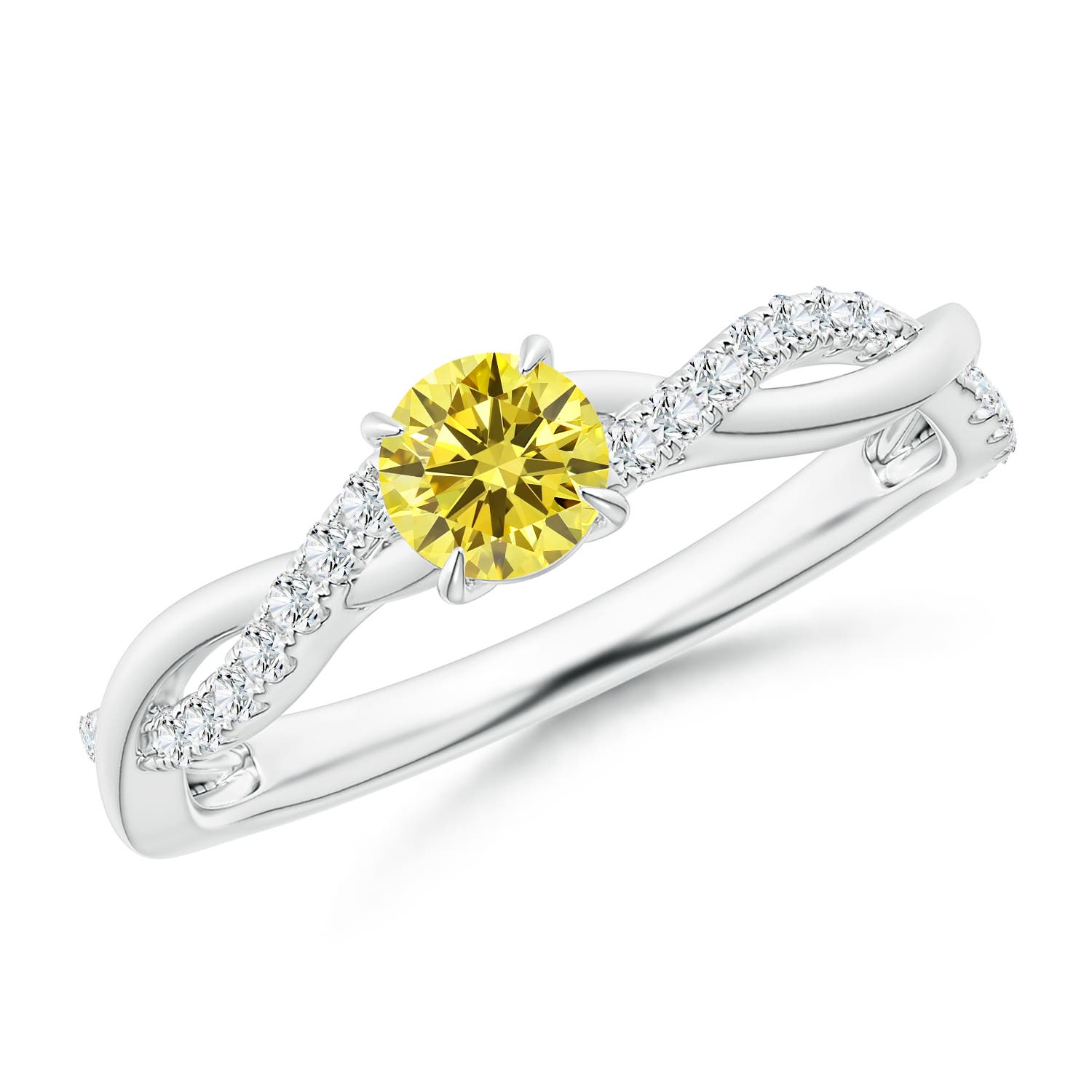 4.4mm Labgrown Classic Solitaire Lab-Grown Fancy Intense Yellow Diamond Twist Shank Engagement Ring in 18K White Gold