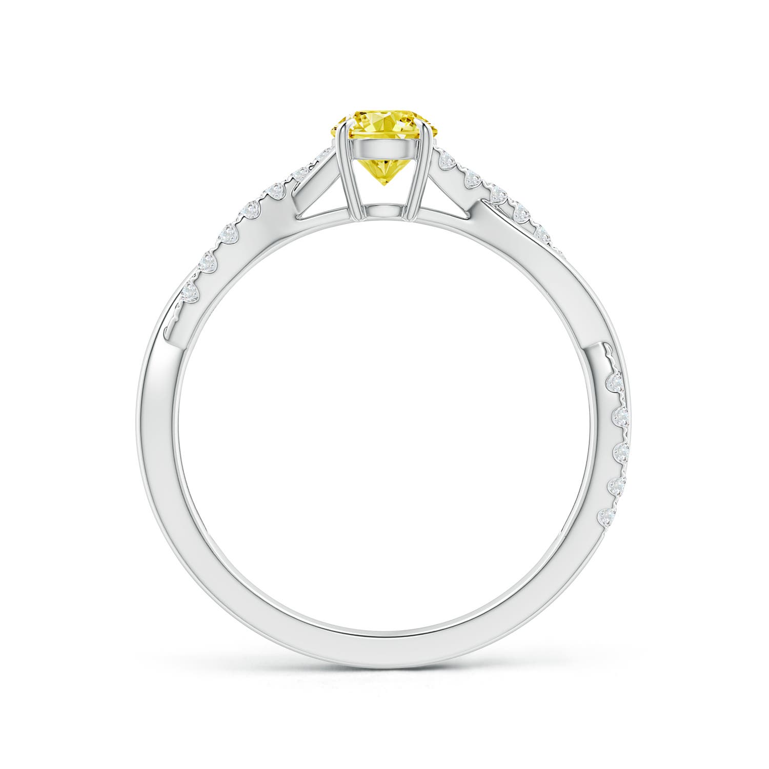 4.4mm Labgrown Classic Solitaire Lab-Grown Fancy Intense Yellow Diamond Twist Shank Engagement Ring in 18K White Gold