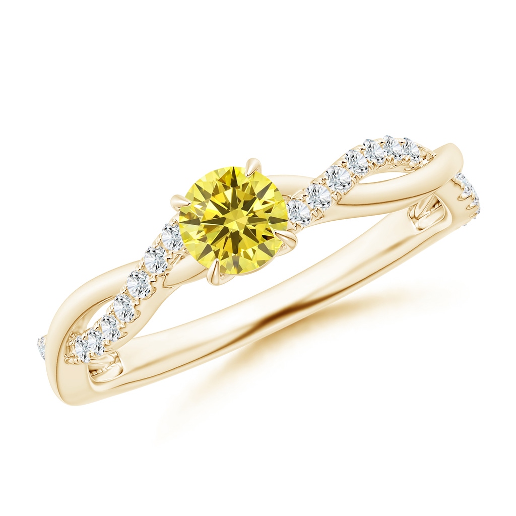 4.4mm Labgrown Classic Solitaire Lab-Grown Fancy Intense Yellow Diamond Twist Shank Engagement Ring in Yellow Gold