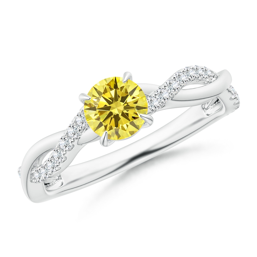 5.2mm Labgrown Classic Solitaire Lab-Grown Fancy Intense Yellow Diamond Twist Shank Engagement Ring in White Gold