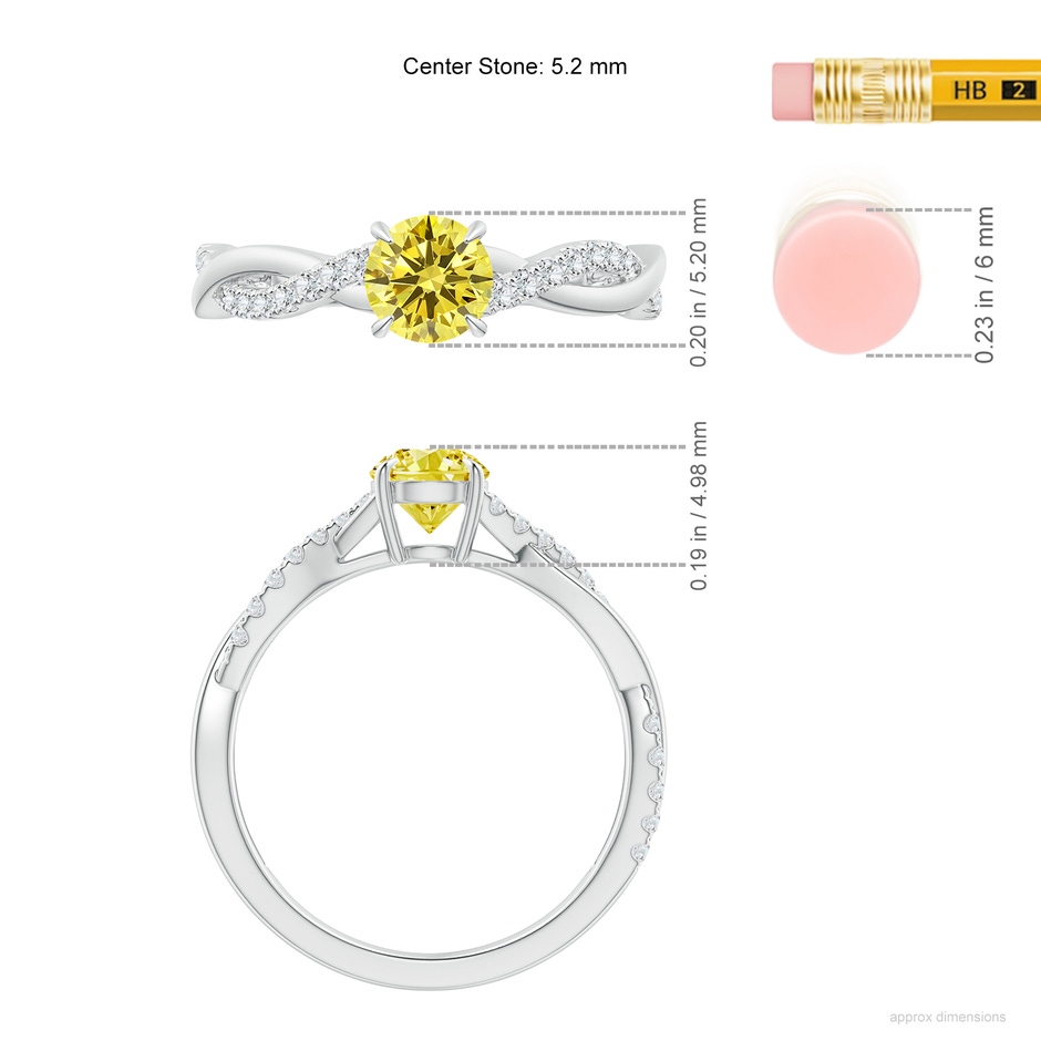 5.2mm Labgrown Classic Solitaire Lab-Grown Fancy Intense Yellow Diamond Twist Shank Engagement Ring in White Gold ruler