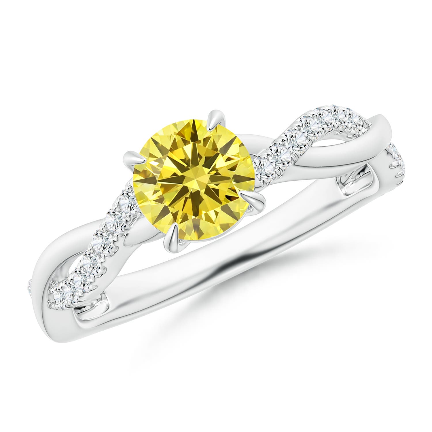 5.9mm Labgrown Classic Solitaire Lab-Grown Fancy Intense Yellow Diamond Twist Shank Engagement Ring in 18K White Gold