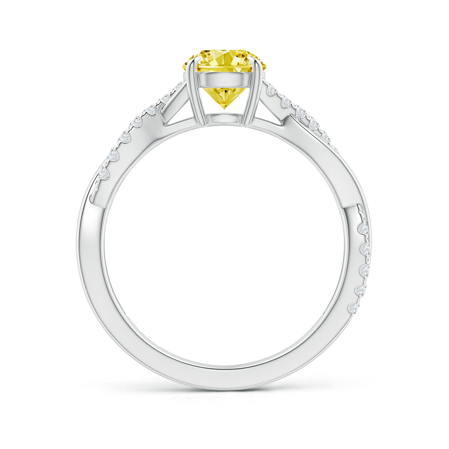 5.9mm Labgrown Classic Solitaire Lab-Grown Fancy Intense Yellow Diamond Twist Shank Engagement Ring in 18K White Gold