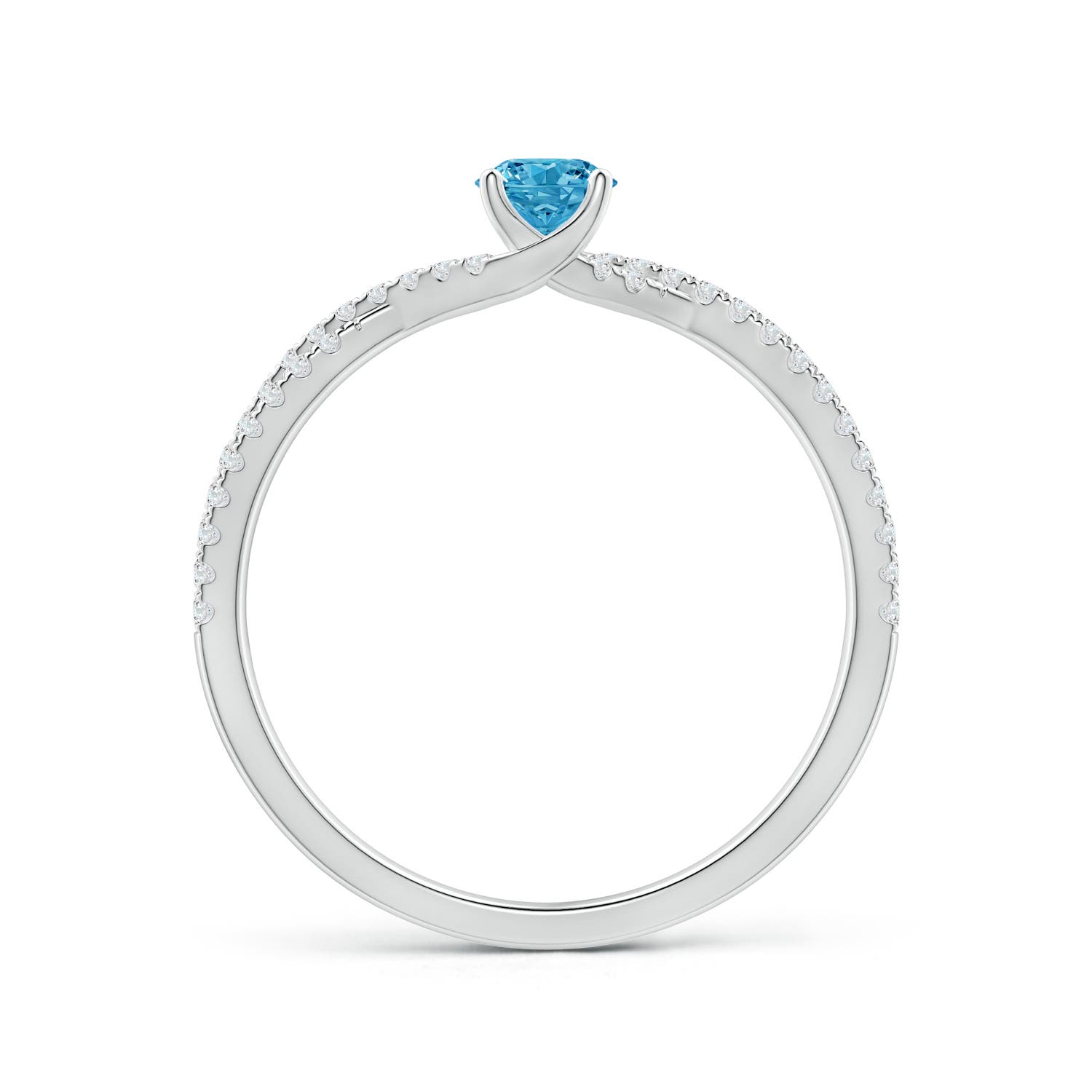 4mm Labgrown Twist Shank Solitaire Round Lab-Grown Fancy Intense Blue Diamond Engagement Ring in 18K White Gold