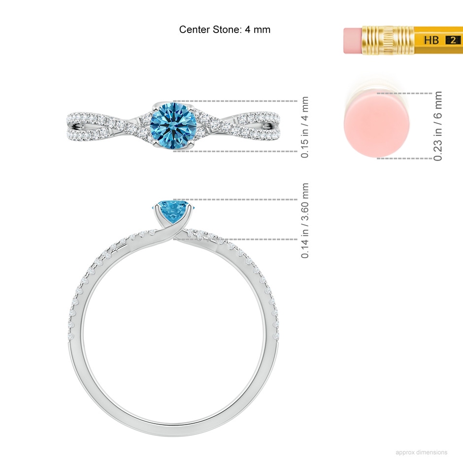 4mm Labgrown Twist Shank Solitaire Round Lab-Grown Fancy Intense Blue Diamond Engagement Ring in White Gold ruler