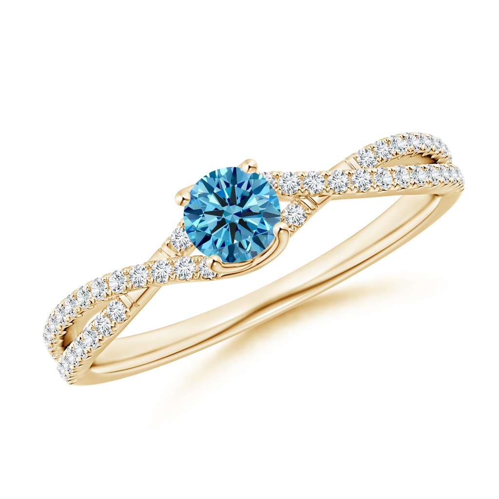 4mm Labgrown Twist Shank Solitaire Round Lab-Grown Fancy Intense Blue Diamond Engagement Ring in Yellow Gold