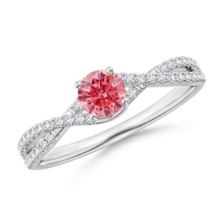 4.5mm Labgrown Twist Shank Solitaire Round Lab-Grown Fancy Intense Pink Diamond Engagement Ring in White Gold