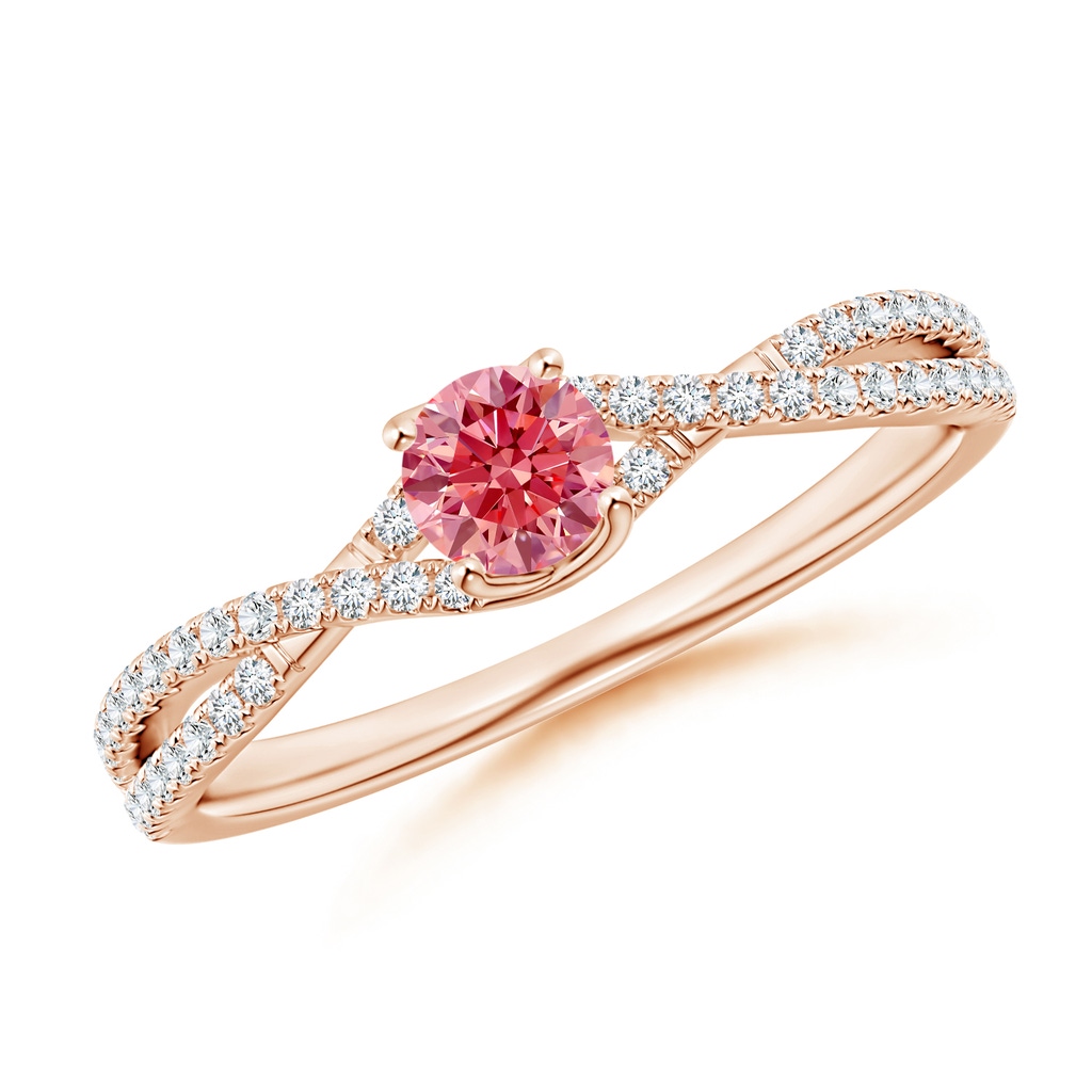 4mm Labgrown Twist Shank Solitaire Round Lab-Grown Fancy Intense Pink Diamond Engagement Ring in Rose Gold