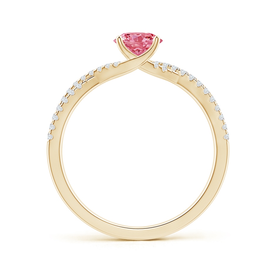 5.5mm Labgrown Twist Shank Solitaire Round Lab-Grown Fancy Intense Pink Diamond Engagement Ring in 18K Yellow Gold side 199
