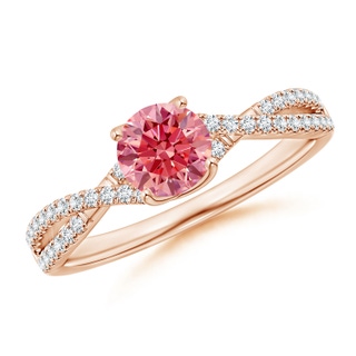 5.5mm Labgrown Twist Shank Solitaire Round Lab-Grown Fancy Intense Pink Diamond Engagement Ring in Rose Gold