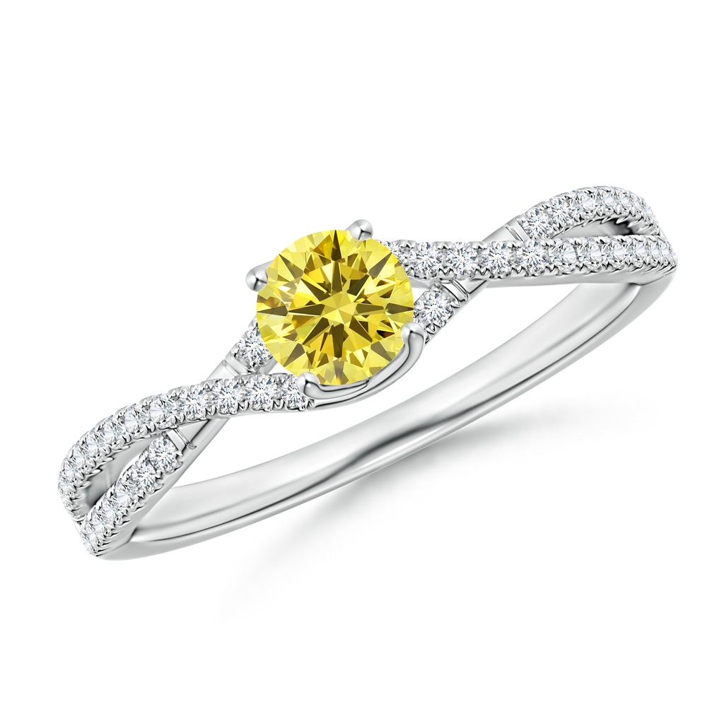 4.5mm Labgrown Twist Shank Solitaire Round Lab-Grown Fancy Intense Yellow Diamond Engagement Ring in White Gold