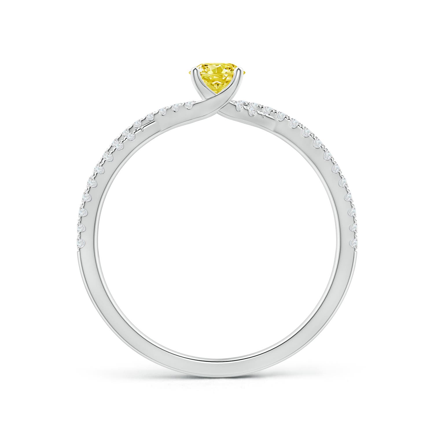 4mm Labgrown Twist Shank Solitaire Round Lab-Grown Fancy Intense Yellow Diamond Engagement Ring in 18K White Gold