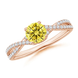 5.5mm Labgrown Twist Shank Solitaire Round Lab-Grown Fancy Intense Yellow Diamond Engagement Ring in 18K Rose Gold