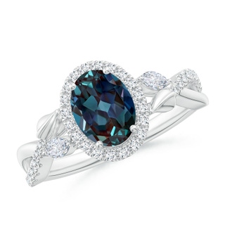 8x6mm Labgrown Oval Lab-Grown Alexandrite Twisted Vine Ring with Diamond Halo in White Gold