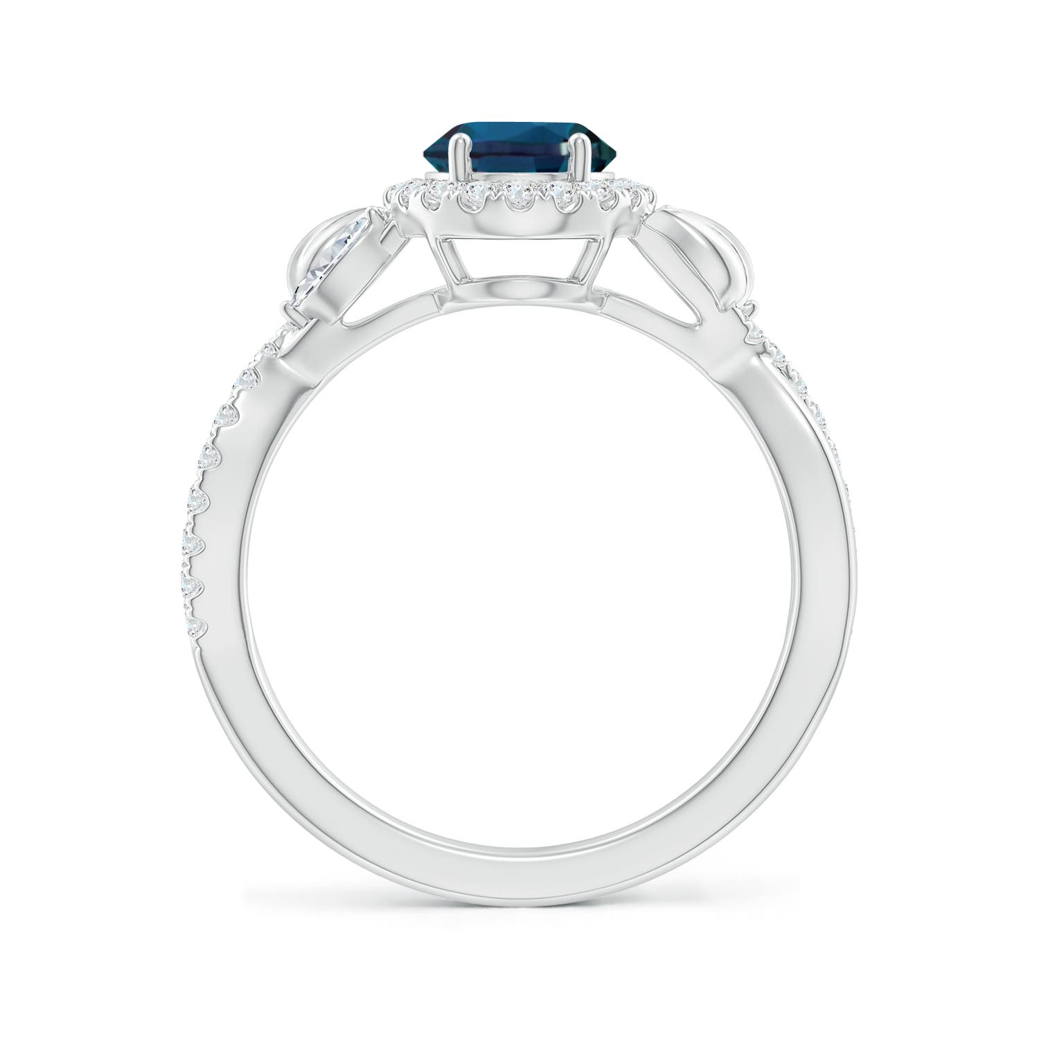 8x6mm Labgrown Oval Lab-Grown Alexandrite Twisted Vine Ring with Diamond Halo in White Gold - side 3