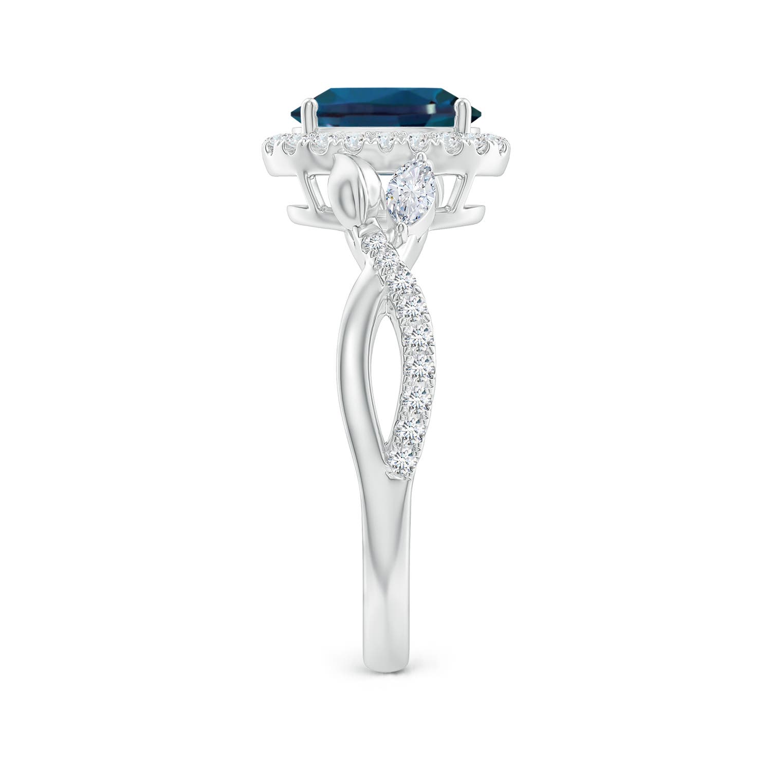 8x6mm Labgrown Oval Lab-Grown Alexandrite Twisted Vine Ring with Diamond Halo in White Gold - side 4