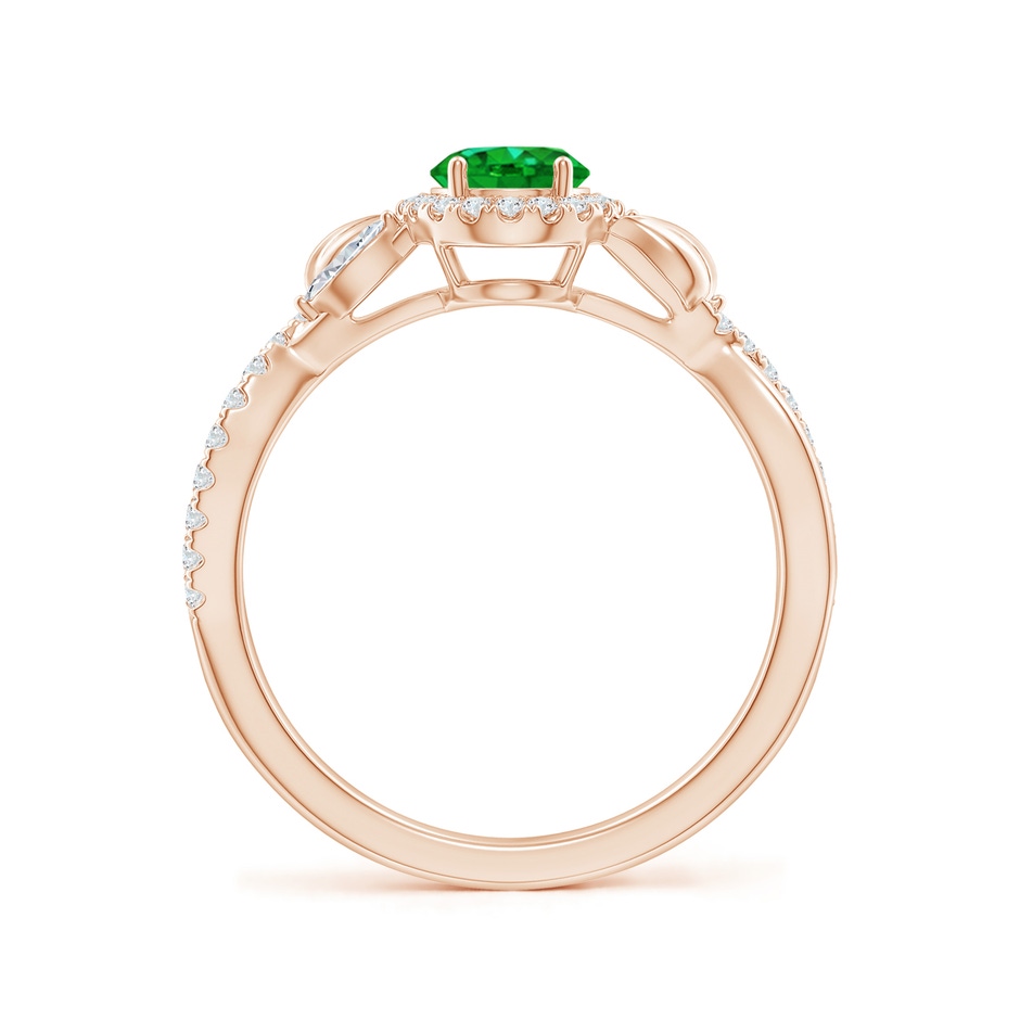 7x5mm Labgrown Lab-Grown Oval Emerald Twisted Vine Ring with Diamond Halo in Rose Gold side 199