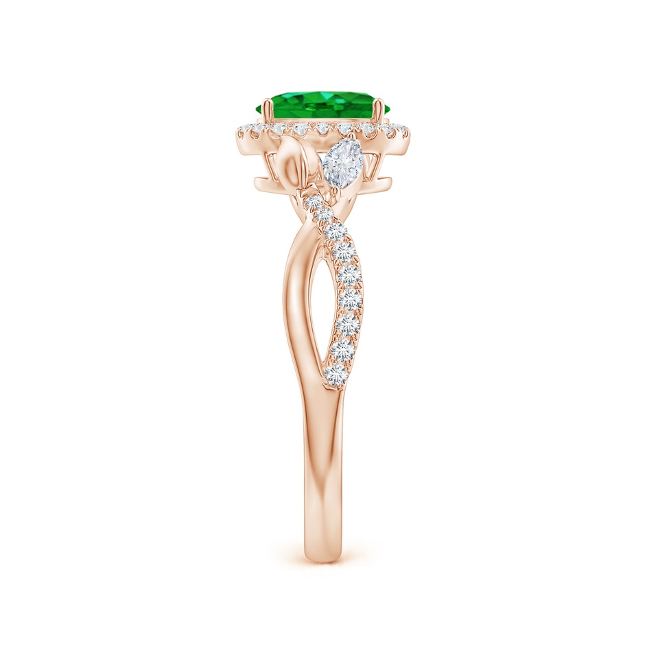7x5mm Labgrown Lab-Grown Oval Emerald Twisted Vine Ring with Diamond Halo in Rose Gold side 299