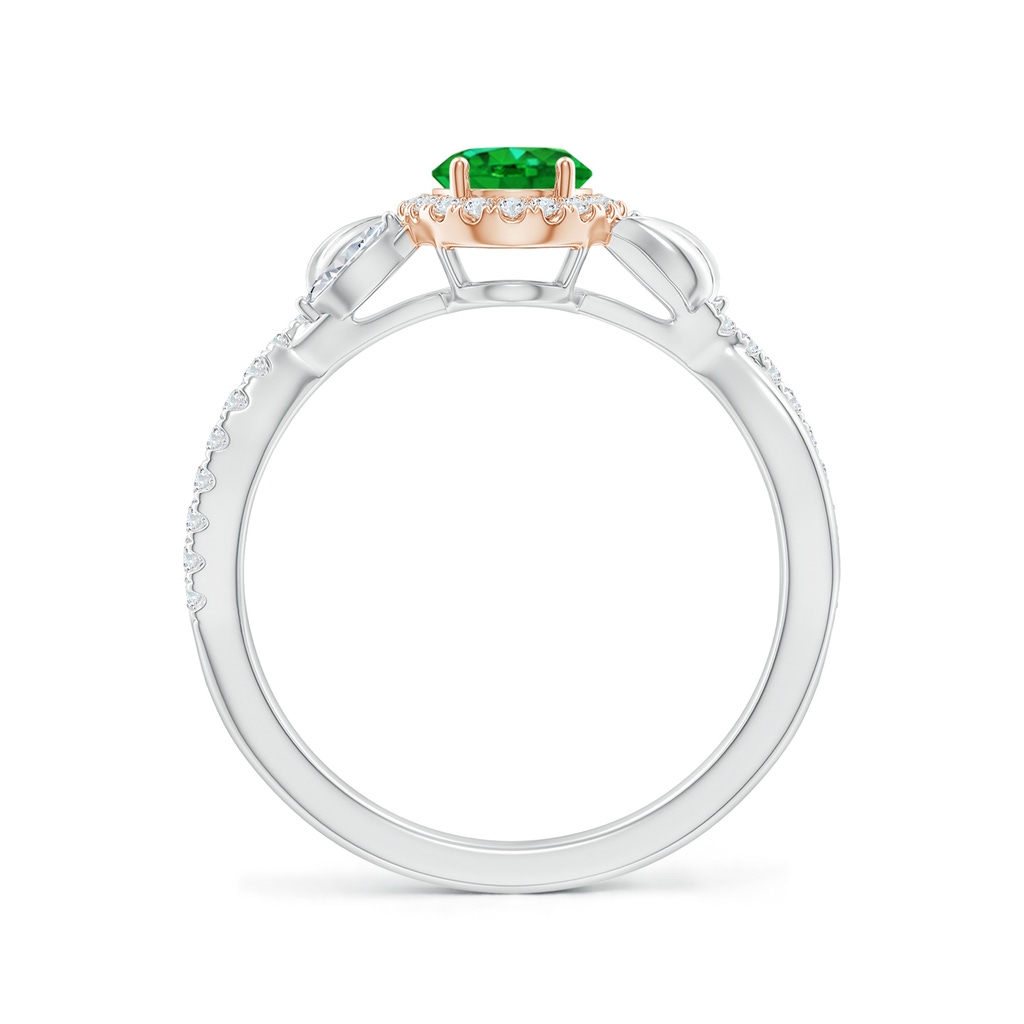 7x5mm Labgrown Lab-Grown Oval Emerald Twisted Vine Ring with Diamond Halo in White Gold Rose Gold - side 199