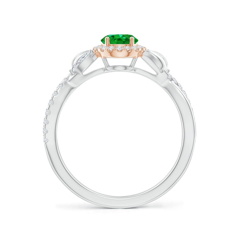 7x5mm Labgrown Lab-Grown Oval Emerald Twisted Vine Ring with Diamond Halo in White Gold Rose Gold side 199