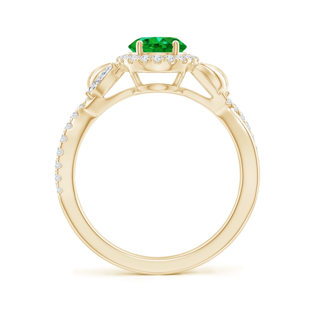 8x6mm Labgrown Lab-Grown Oval Emerald Twisted Vine Ring with Diamond Halo in Yellow Gold - side 199