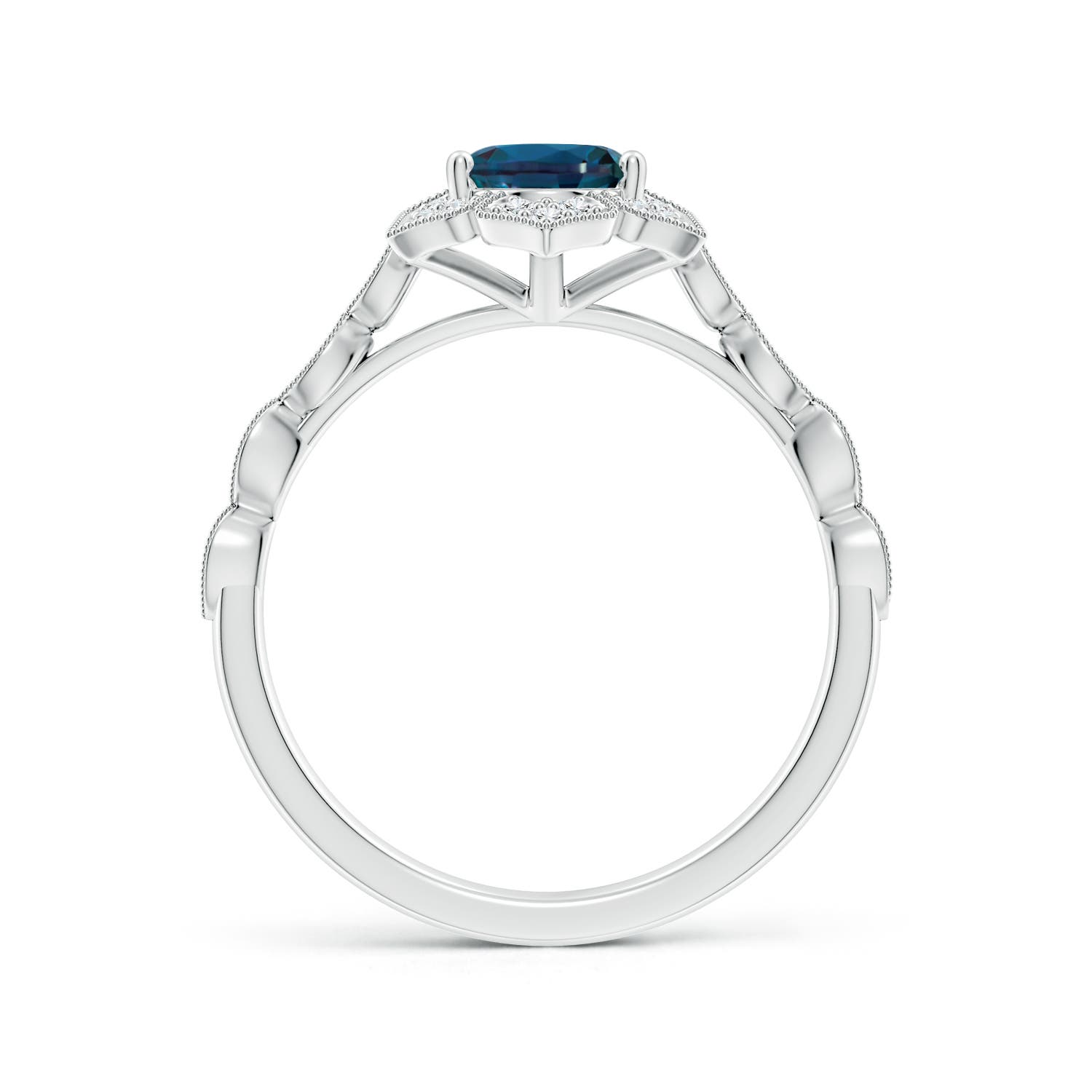 8x6mm Labgrown Oval Lab-Grown Alexandrite Trillium Floral Shank Ring in 18K White Gold