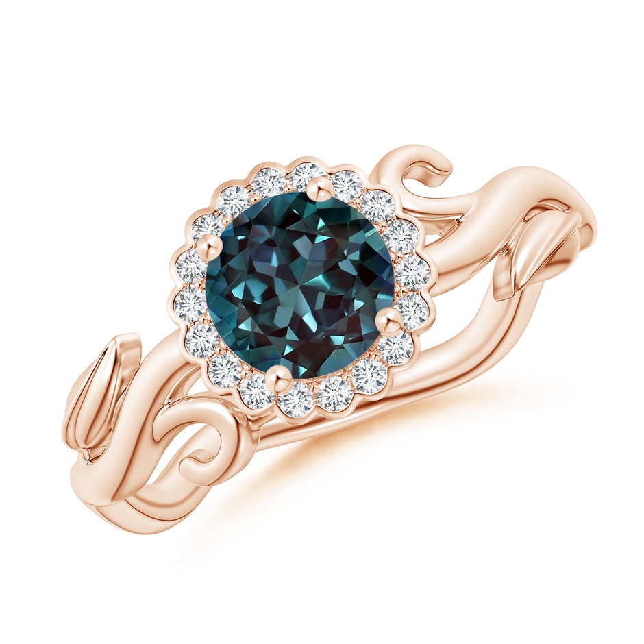 6mm Labgrown Vintage Inspired Lab-Grown Alexandrite Flower and Vine Ring in Rose Gold 
