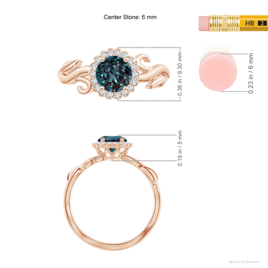 6mm Labgrown Vintage Inspired Lab-Grown Alexandrite Flower and Vine Ring in Rose Gold ruler