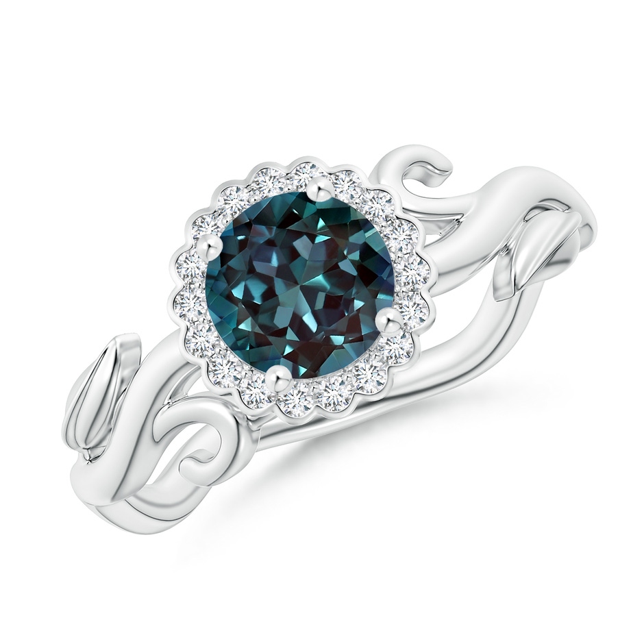 6mm Labgrown Vintage Inspired Lab-Grown Alexandrite Flower and Vine Ring in White Gold 