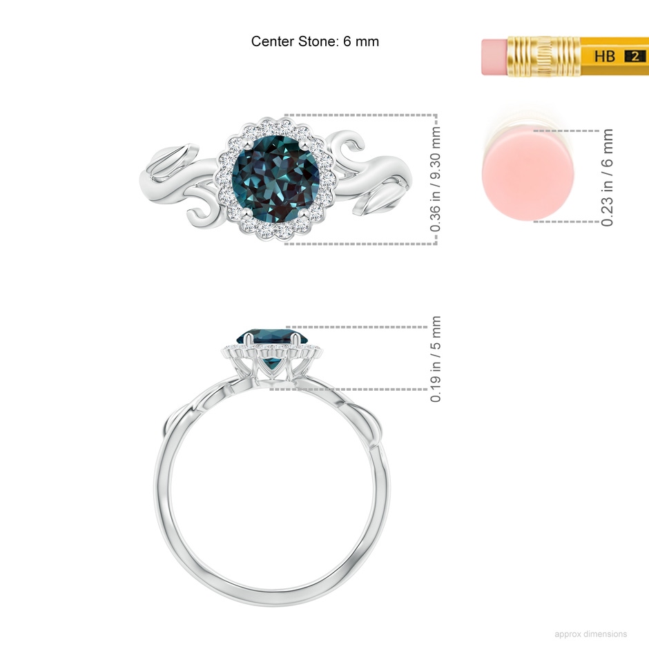 6mm Labgrown Vintage Inspired Lab-Grown Alexandrite Flower and Vine Ring in White Gold ruler