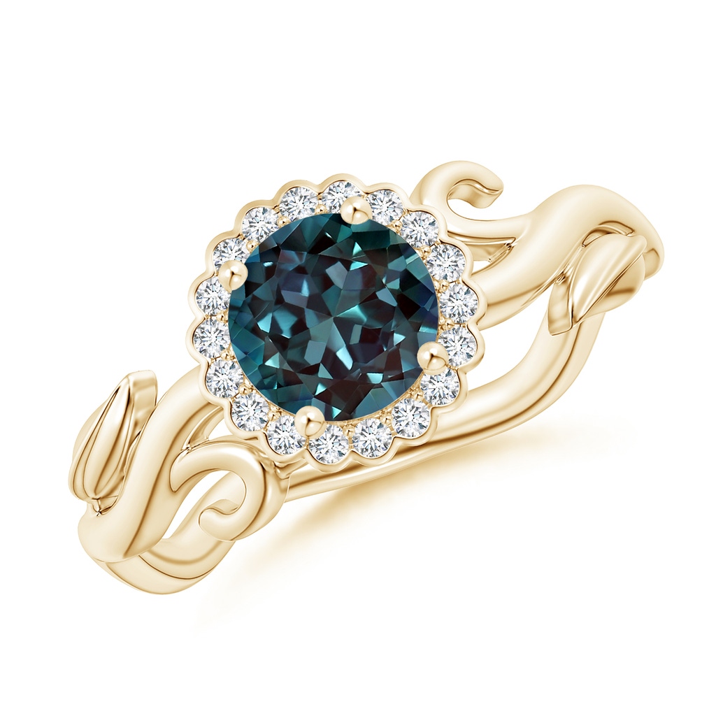 6mm Labgrown Vintage Inspired Lab-Grown Alexandrite Flower and Vine Ring in Yellow Gold