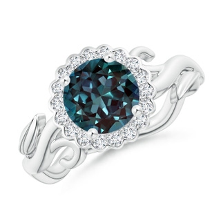 7mm Labgrown Vintage Inspired Lab-Grown Alexandrite Flower and Vine Ring in P950 Platinum