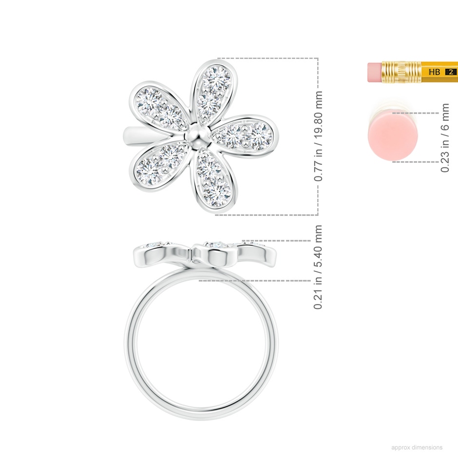 3.5mm FGVS Lab-Grown Pave-Set Diamond Daisy Ring in 18K White Gold ruler