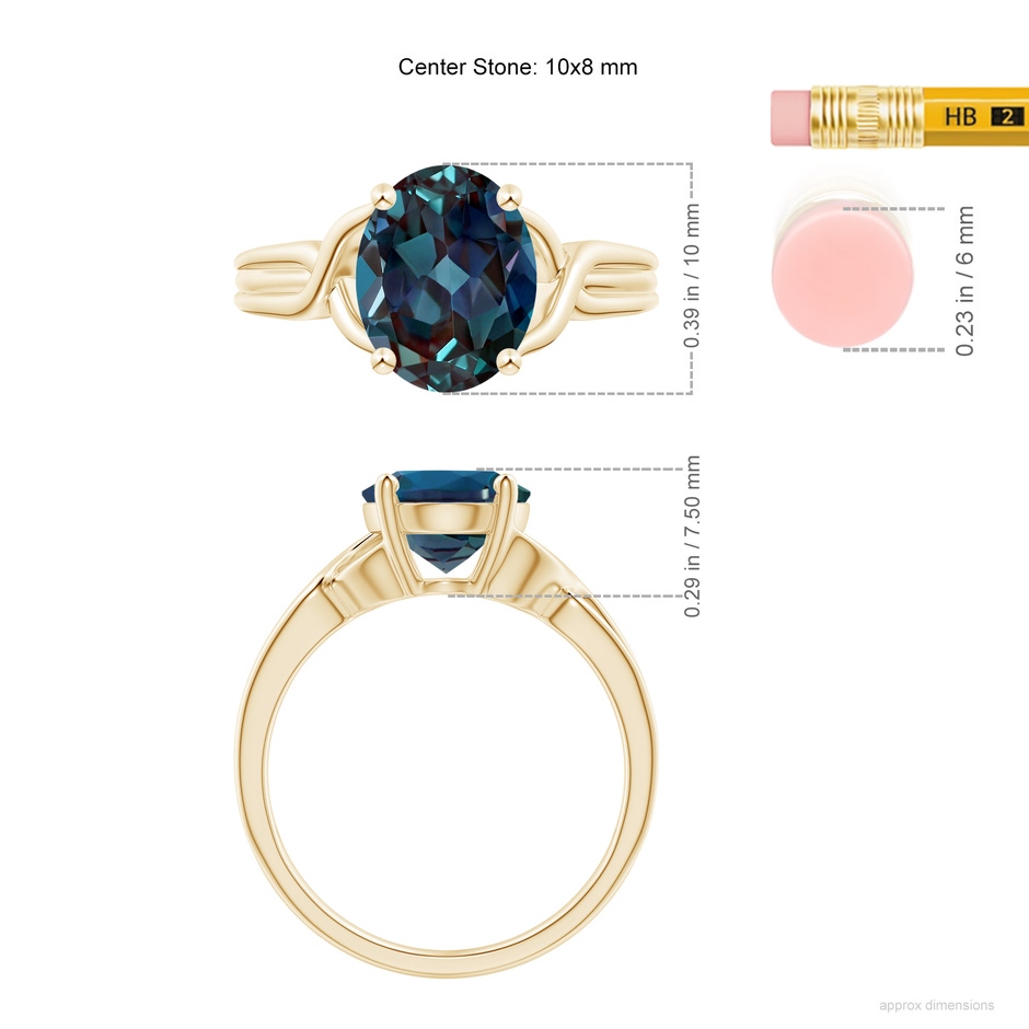 10x8mm Labgrown Classic Oval Lab-Grown Alexandrite Criss-Cross Cocktail Ring in 18K Yellow Gold ruler