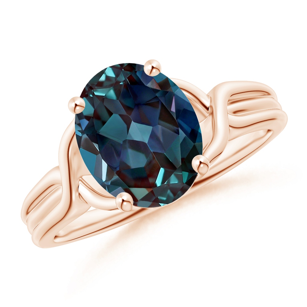 10x8mm Labgrown Classic Oval Lab-Grown Alexandrite Criss-Cross Cocktail Ring in Rose Gold